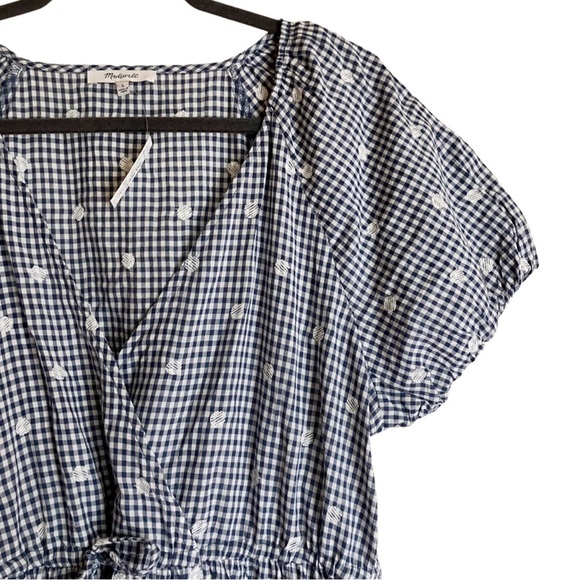 NWT Madewell Embroidered Gingham Dot Faux-Wrap
Tie-Waist Midi Dress Navy - Picture 8 of 12